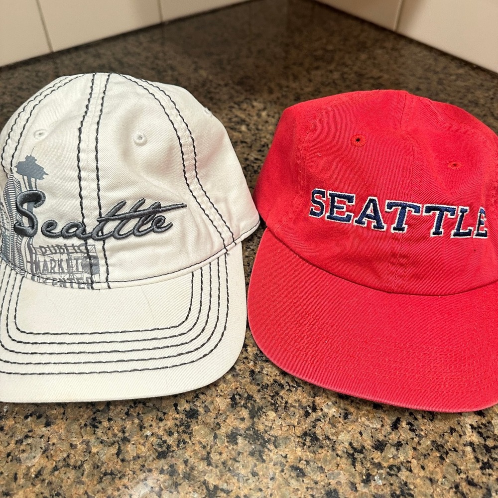 Seattle Souvenir Adjustable Hat Lot of 2 Space Needle Red White Baseball Caps